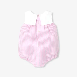 Jacadi Barboteuse bébé fille en popeline rayée - BLANC/ROSE Hot