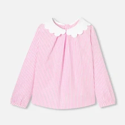Jacadi Blouse enfant fille en popeline rayée - BLANC/ROSE Sale