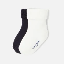 Jacadi Duo de chaussettes bouclette bébé - BLANC/MARINE Outlet
