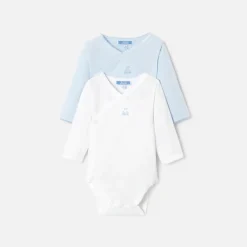 Jacadi Lot de 2 bodies manches longues bébé garçon - BLANC/BLEU Discount