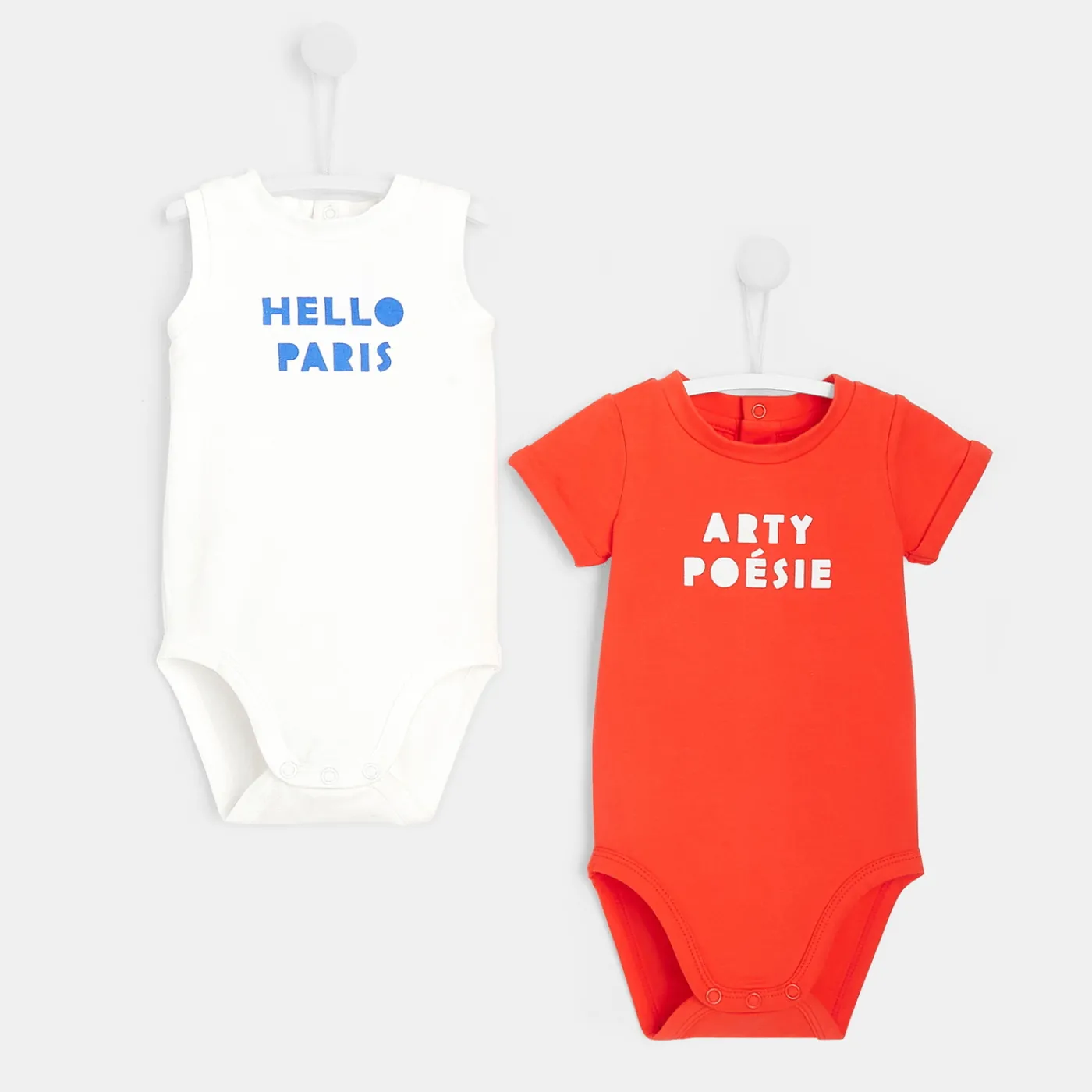 Jacadi Lot de 2 bodys bébé BLANC/ORANGE Hot