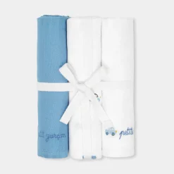 Jacadi Lot de 3 langes - BLANC/BLEU