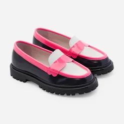 Jacadi Mocassins enfant fille en cuir glacé - lore BLEU/MULTICO Outlet