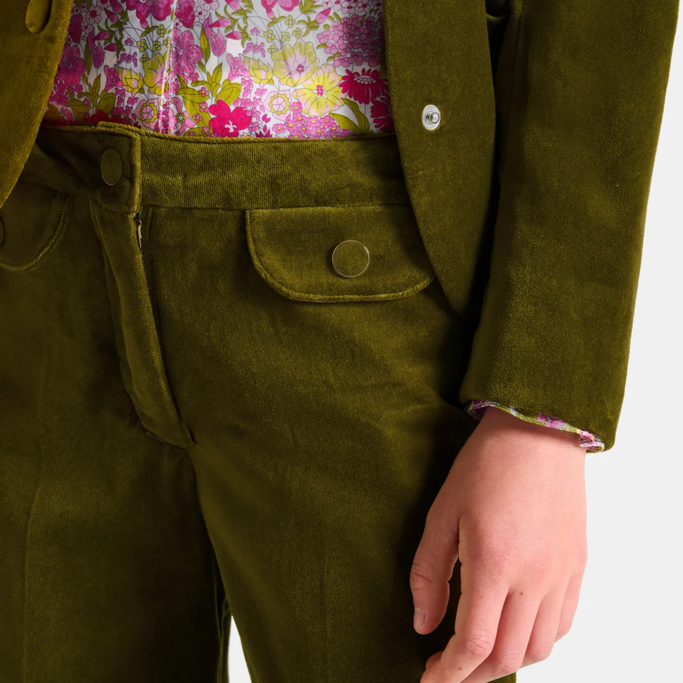 Jacadi Pantalon large enfant fille en velours - VERT OLIVE Discount