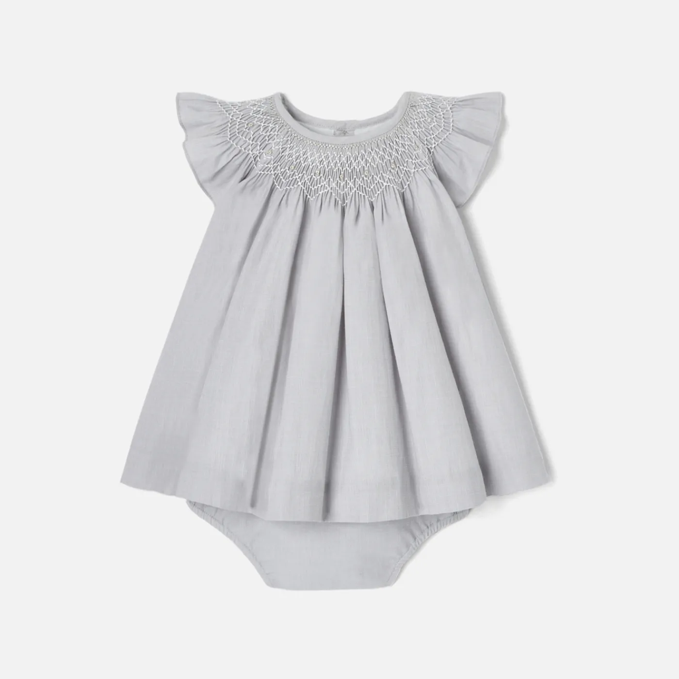 Jacadi Robe bébé fille en fil à fil - GRIS/BLANC New