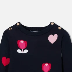 Jacadi Robe enfant fille jacquard fleurs et cœurs - lore BLEU/MULTICO Outlet