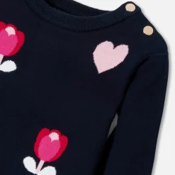 Jacadi Robe enfant fille jacquard fleurs et cœurs - lore BLEU/MULTICO Outlet