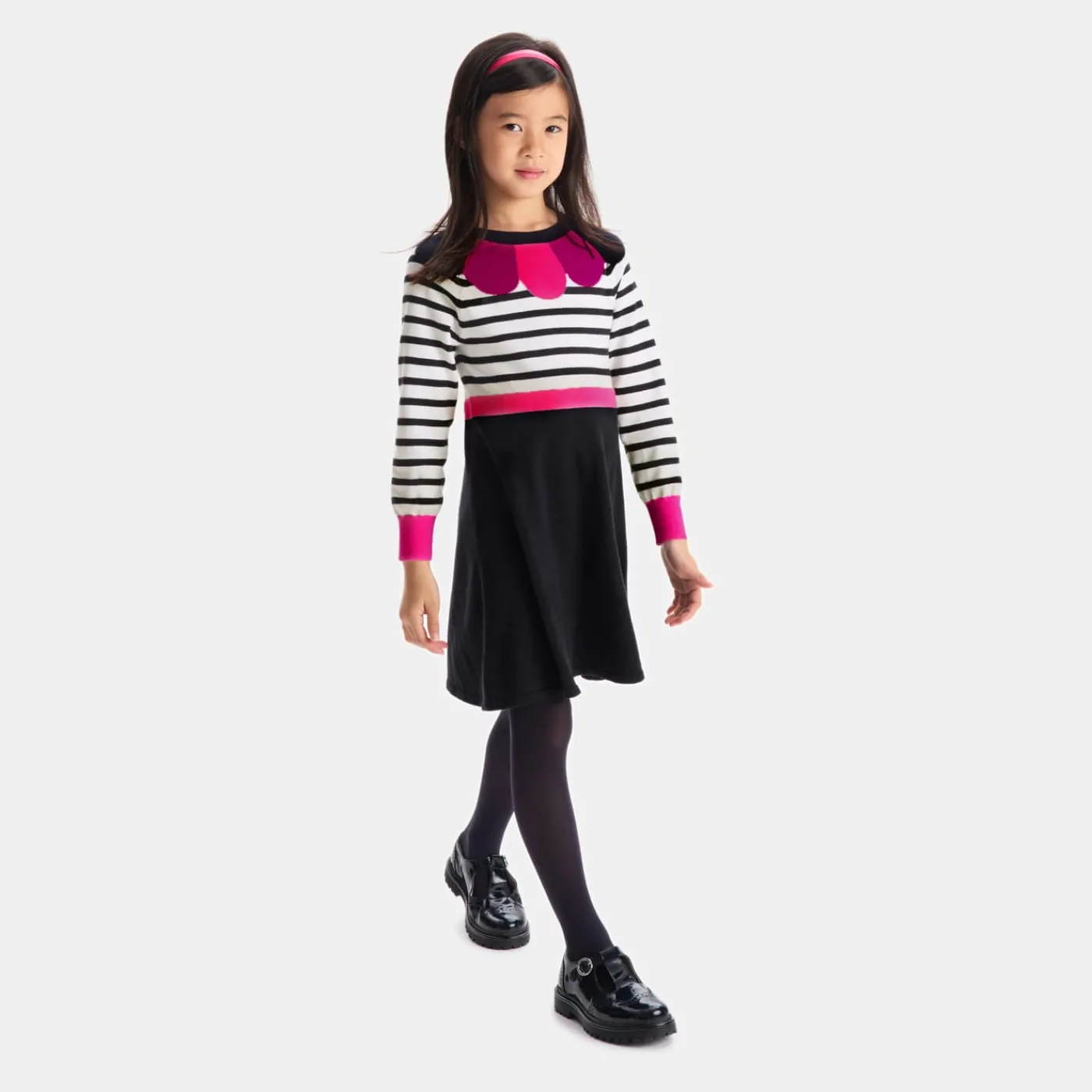 Jacadi Robe manches longues enfant fille - BLANC/MARINE New