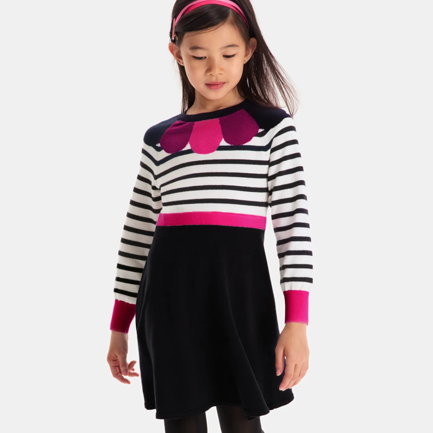 Jacadi Robe manches longues enfant fille - BLANC/MARINE New